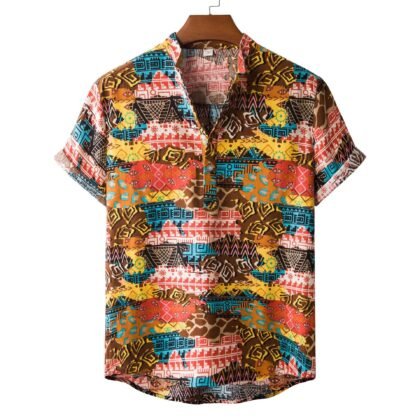 Hawaiian Shirt With Printed Lapel Cotton Blend shirt