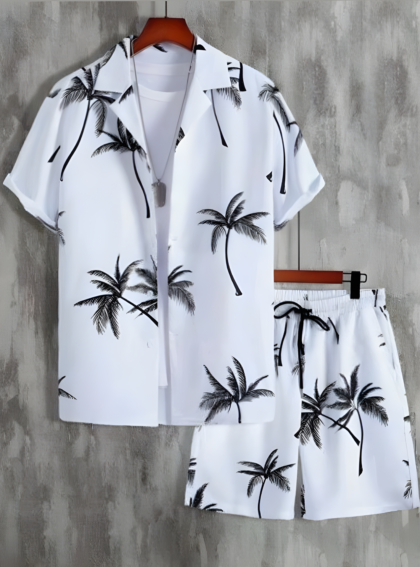 Luna Men Palm Tree Shirt Shorts Set